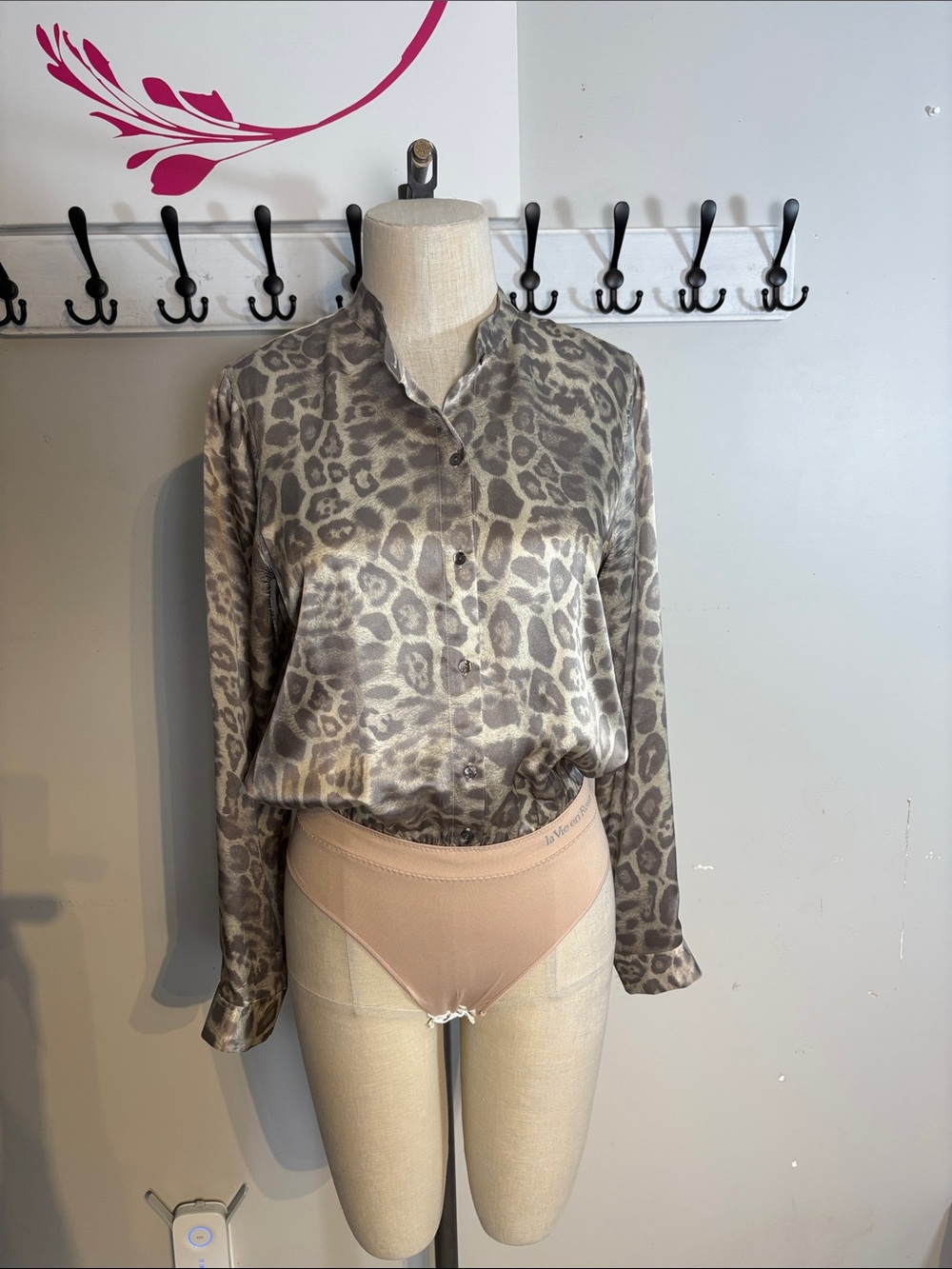 l'Agence Leopard Print Silk Button-Down Blouse - Gray